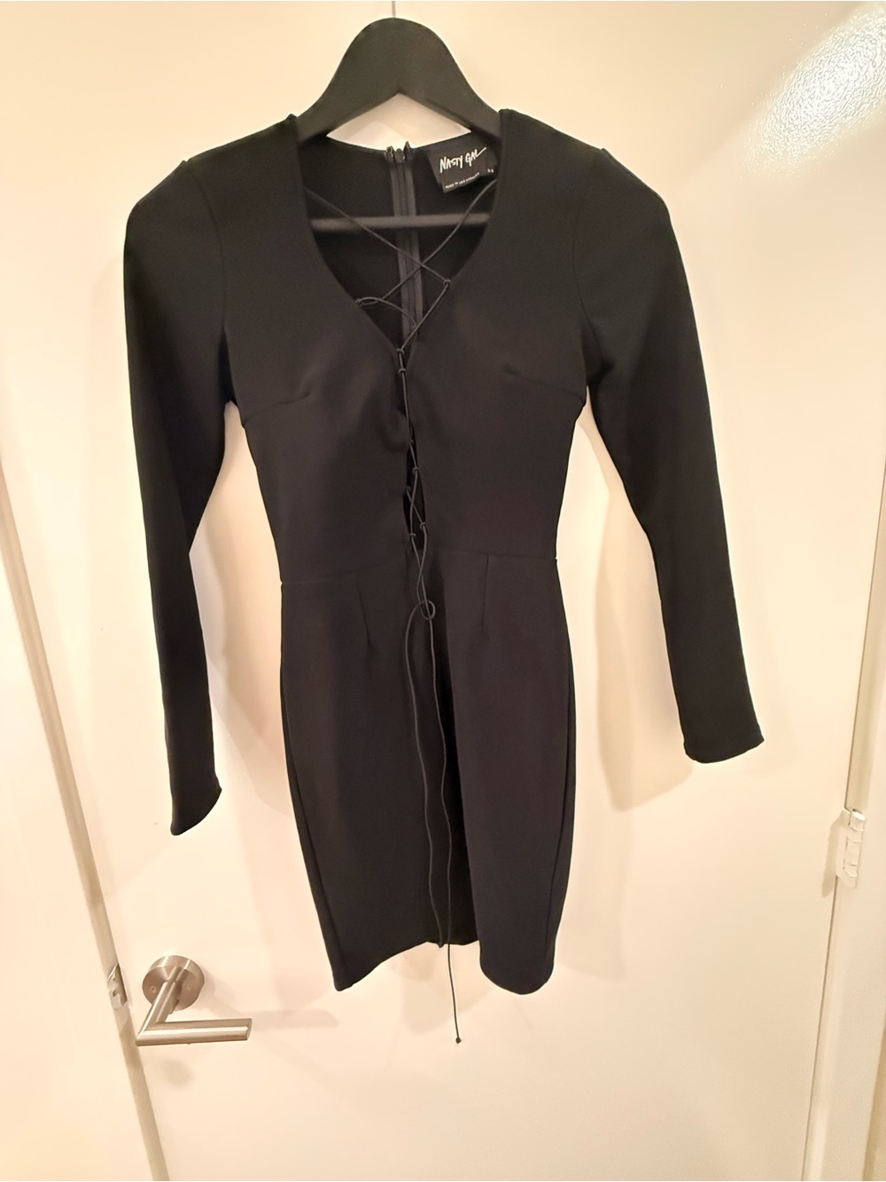 Nasty Gal Black Lace-Up Long Sleeve Bodycon Dress